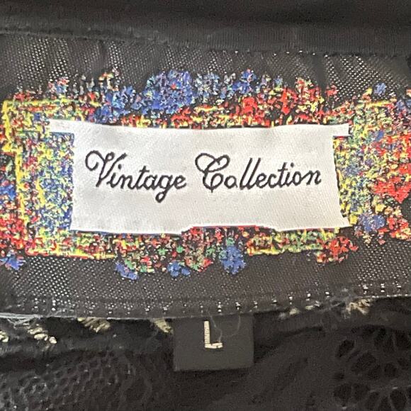 Vintage Collection Black Chiffon Floral Embroidery Lace V-neck Tunic Size L Boho - Picture 8 of 9